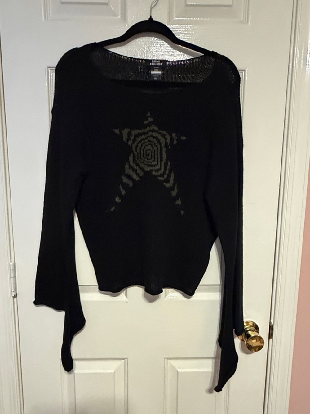 Social Collision Black Knit Sweater - Graphic Label Detail